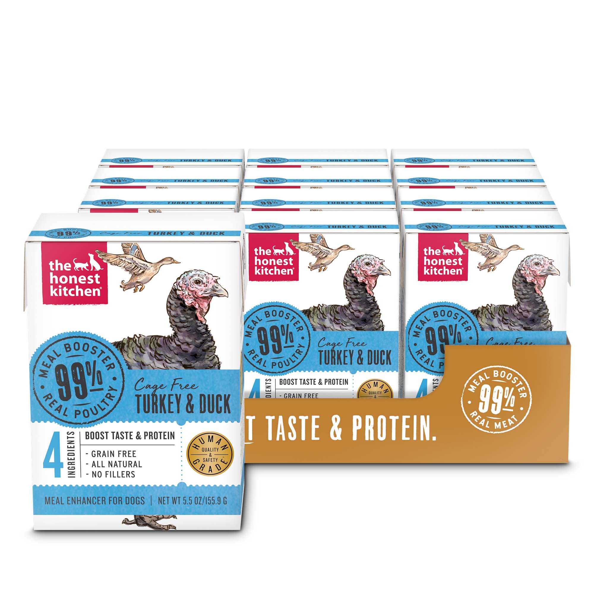 The Honest Kitchen Meal Booster: 99% Turkey  Duck Wet Dog Food Topper， 5.5 oz.， Case of 12