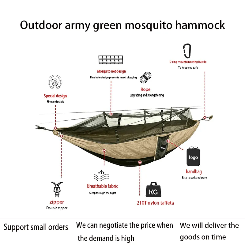 2024 Hot outdoor travel army green anti mosquito anti ant portable hammock mountain camping beach travel explosion