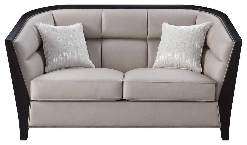 Benzara BM250633 Loveseat With Curved Fixed Back and Shelter Arms  Beige   Transitional   Loveseats   by Uber Bazaar  Houzz