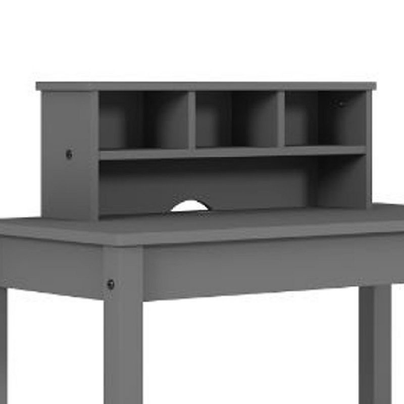 Writing Desk with Wooden Frame and Open Compartments， Gray