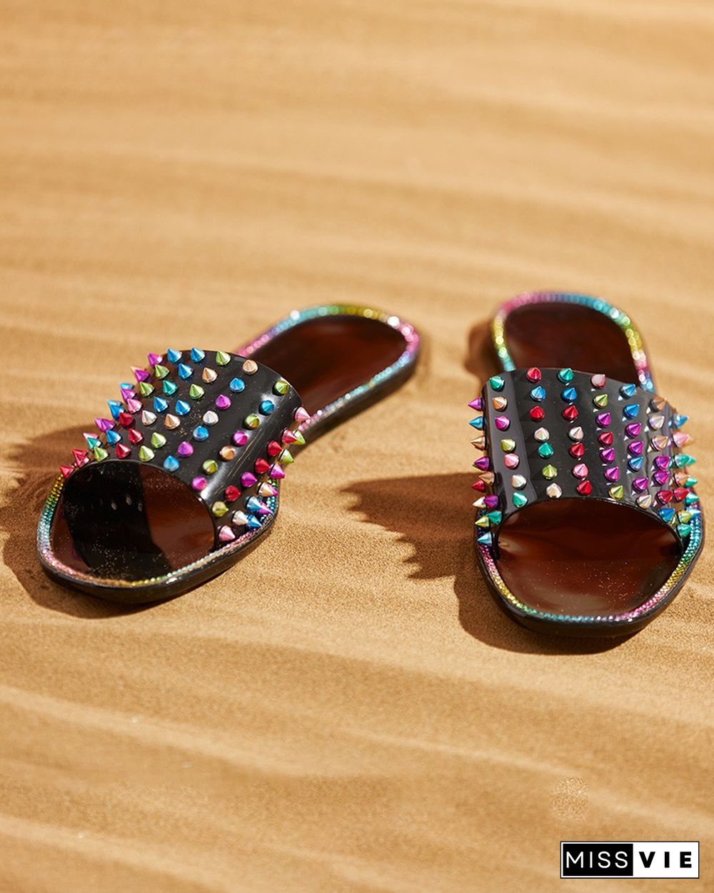 Colorful Rivet Clear Perspex Studded Slippers