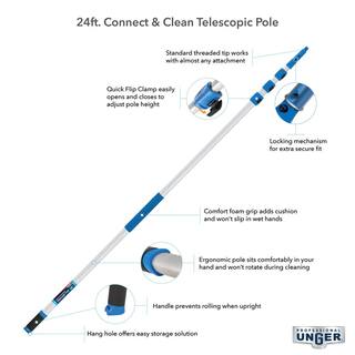 Unger 24 ft. Aluminum Telescoping Pole with Connect and Clean Locking Cone and Quick-Flip Clamps 972980