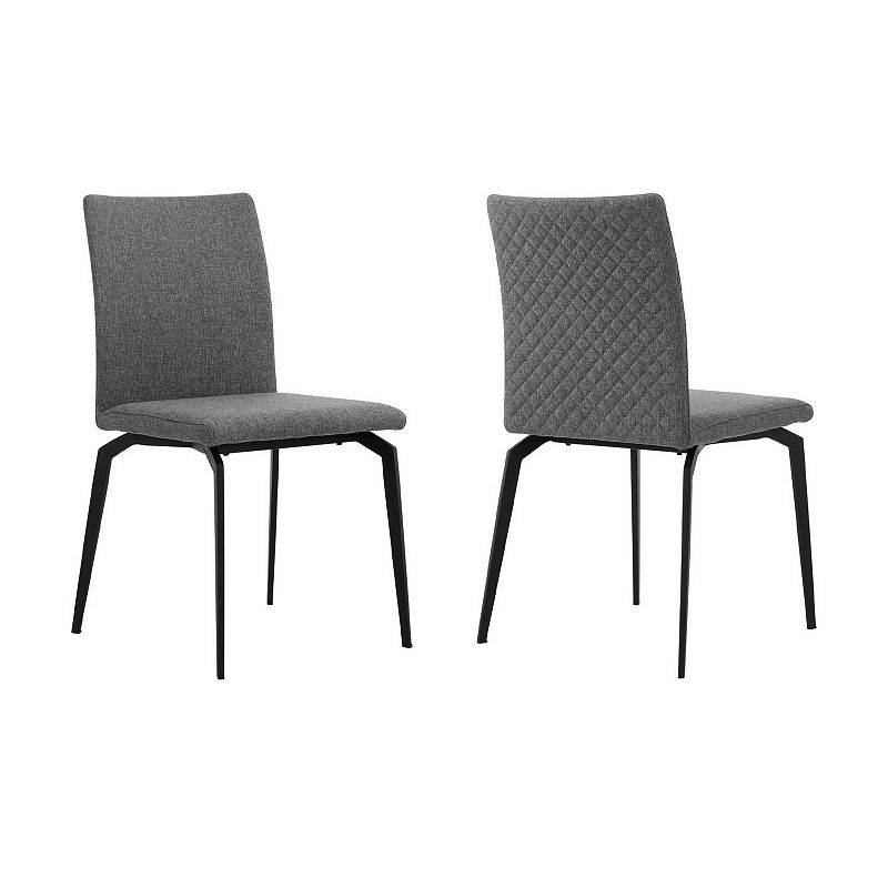 Sleek Fabric Dining Chair with Diamond Stitching， Set of 2， Gray