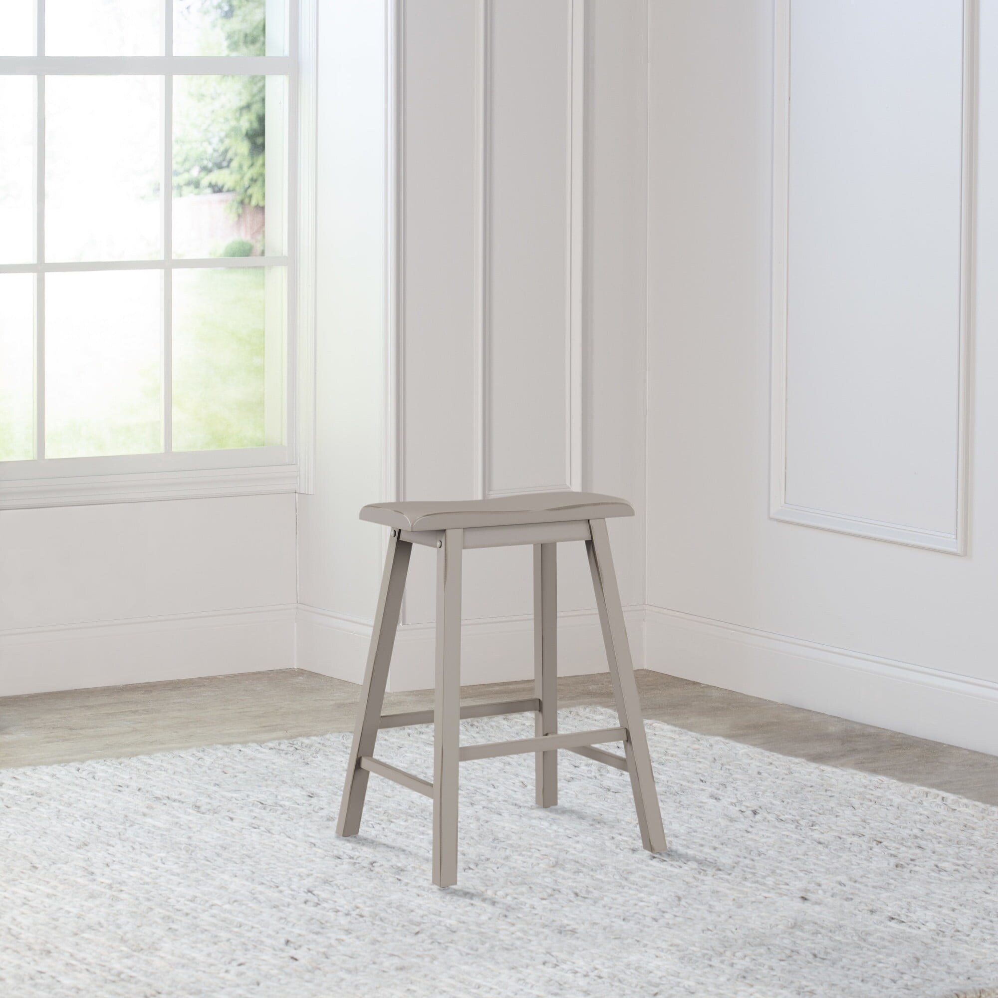 Moreno Wood Backless Counter Height Stool， Distressed Gray