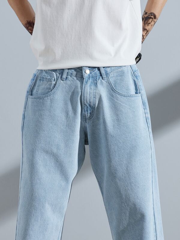 Men Cotton Slant Pocket Loose Fit Jeans