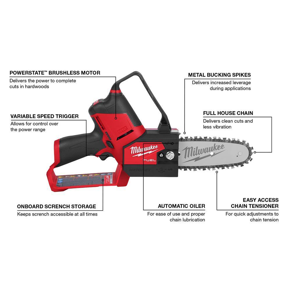 MW M12 FUEL 6 in. 12-Volt Brushless Electric Battery Chainsaw Tool Only Extra 6 in. Chain  Tinted Safety Glasses 2527-20-49-16-2732-48-73-2015