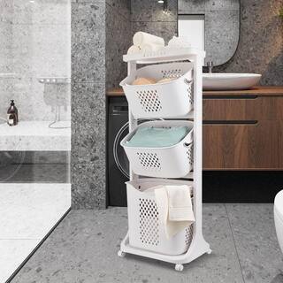 YIYIBYUS 3-Layer Moveable Laundry Basket Bathroom Multi-layer Clothes Storage Basket with Wheels HG-MLCR-5837