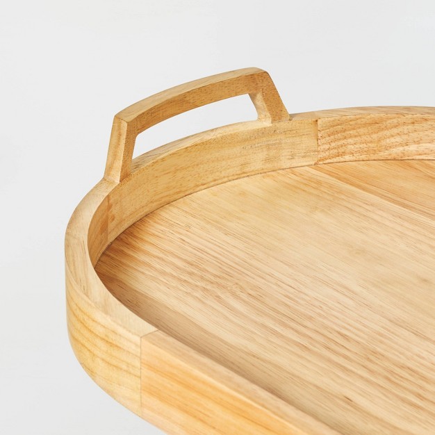 Decorative Oval Wood Tray Natural With Magnolia