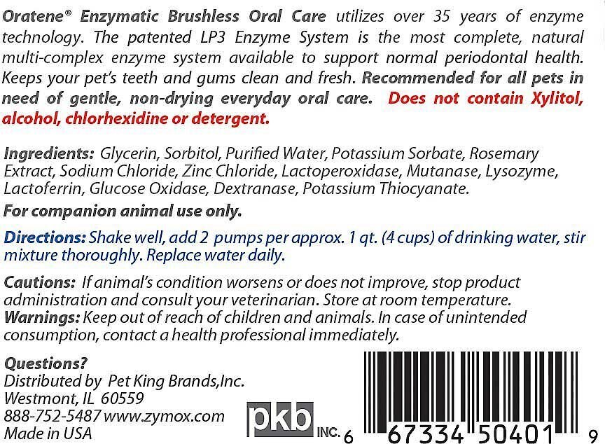 Oratene Enzymatic Brushless Oral Care Dog and Cat Dental Water Additive