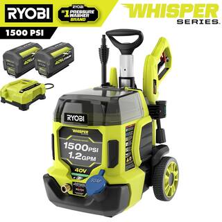 RYOBI 40V HP Brushless Whisper Series 1500 PSI 1.2 GPM Cold Water Electric Pressure Washer w (2) 6.0 Ah Batteries and Charger RY40PW15