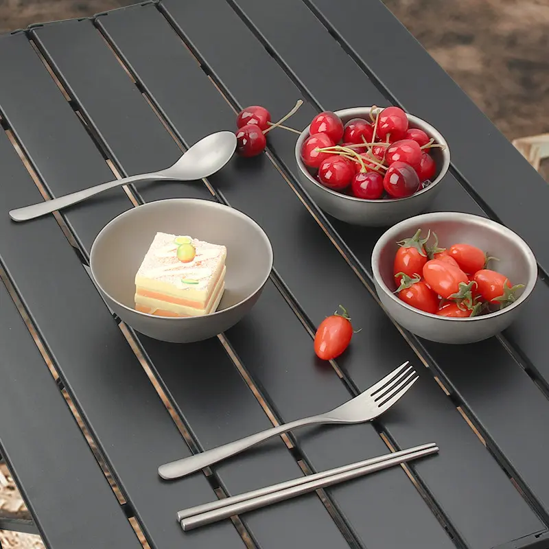 Manufacturers wholesale pure titanium bowl chopsticks set outdoor chopsticks spoon camping portable picnic titanium rice bowl