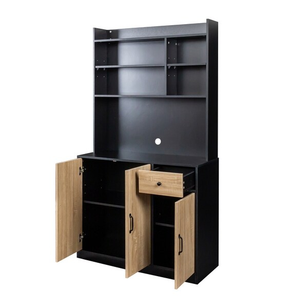 Modern High Wardrobe Cabinet，with 3 Doors，1 Drawer and 1 Open Shelves - - 37291766