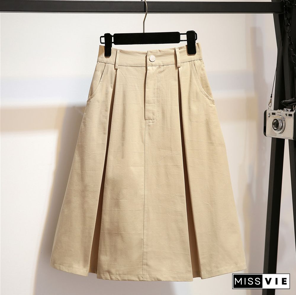 New Solid Color One-line Skirt Double Pockets Fashion A-line Skirt