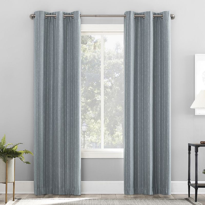 Sun Zero 2-pack Erria 100% Blackout Chambray Stripe Grommet Curtains