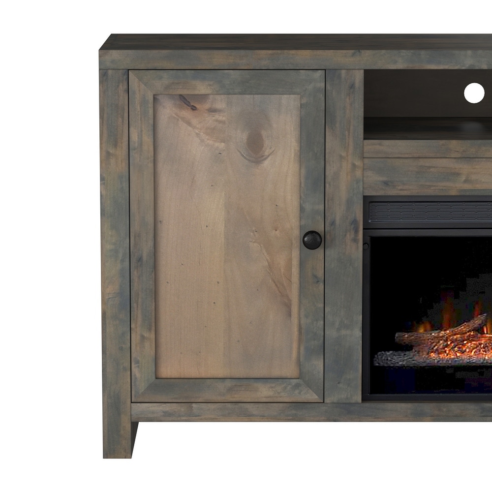 Bridgevine Home 84 in. No Assembly Required Barnwood Finish Solid Wood Fireplace TV stand