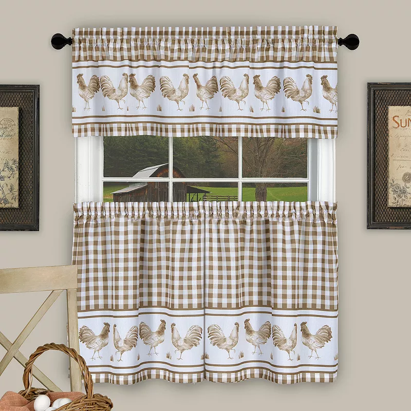 Achim Barnyard Rooster Plaid Tier and Valance Kitchen Curtain Set