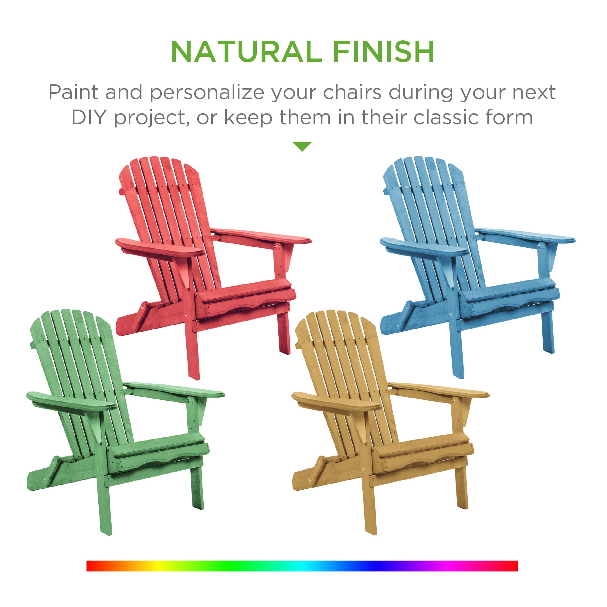 Best Choice Products Folding Adirondack Chair Outdoor Wooden Accent Lounge Furniture for Yard, Patio w/ Natural Finish