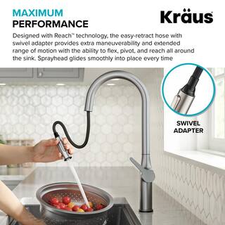 KRAUS Oletto Single Handle Touch Pull Down Sprayer Kitchen Faucet in Matte Black KTF-3101MB