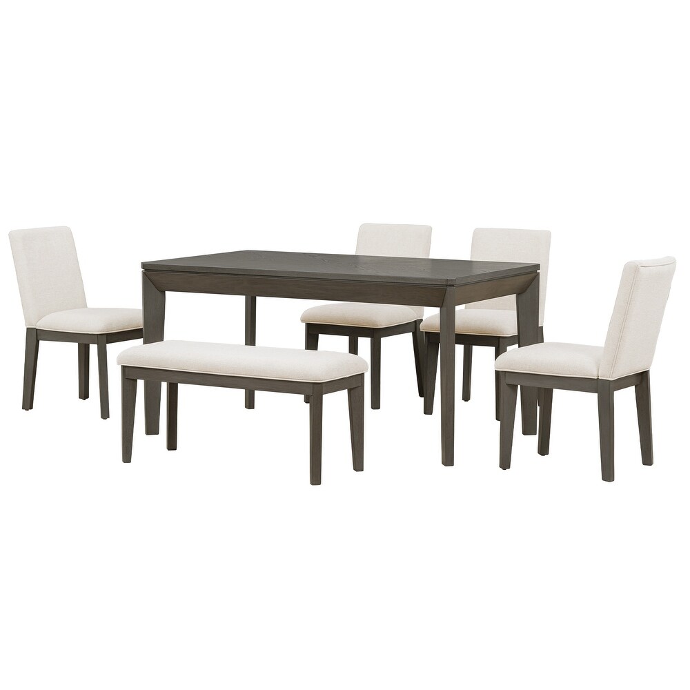 6 Piece Dining Wood Table Set with 4 Upholstered Dining Chairs and Bench  60\