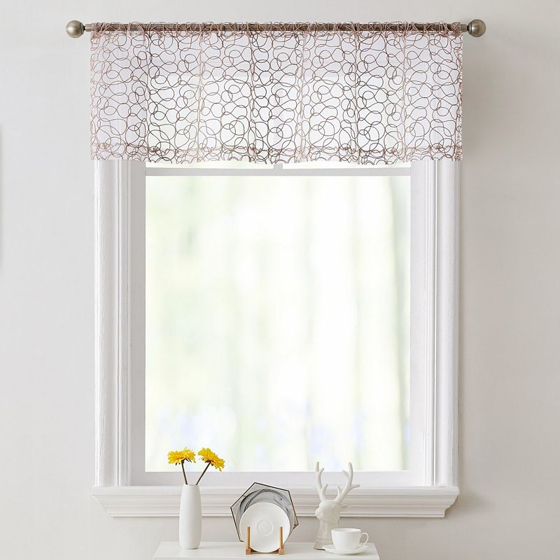 THD Francine Embroidered Sheer Voile Window Curtain Rod Pocket Valance