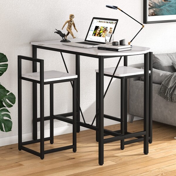 3-Piece Bar Table Set， Kitchen Pub Dining Table with 2 Bar Stools