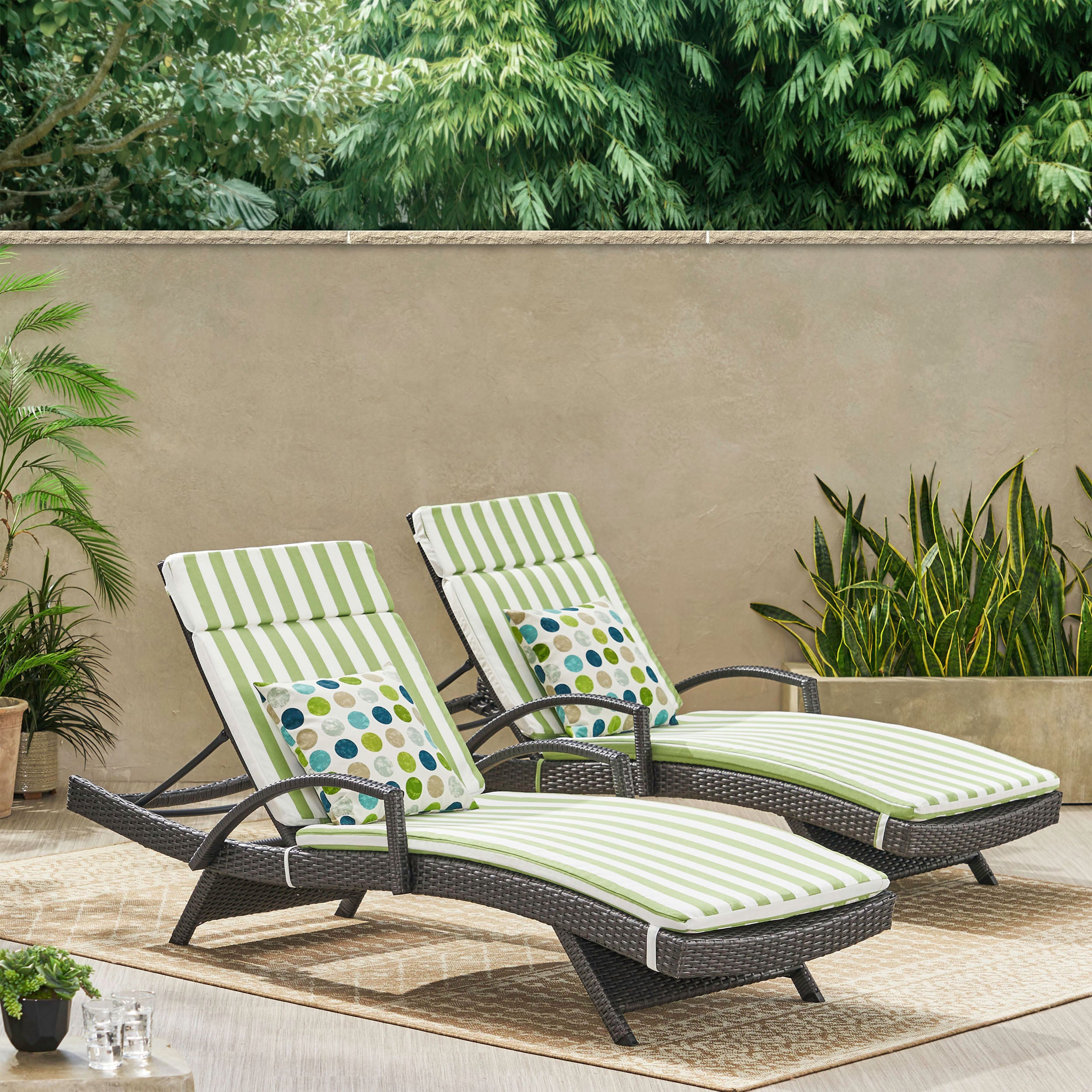 Soleil Outdoor Wicker Chaise Lounges w/ Water Resistant Cushions (Set of 2)