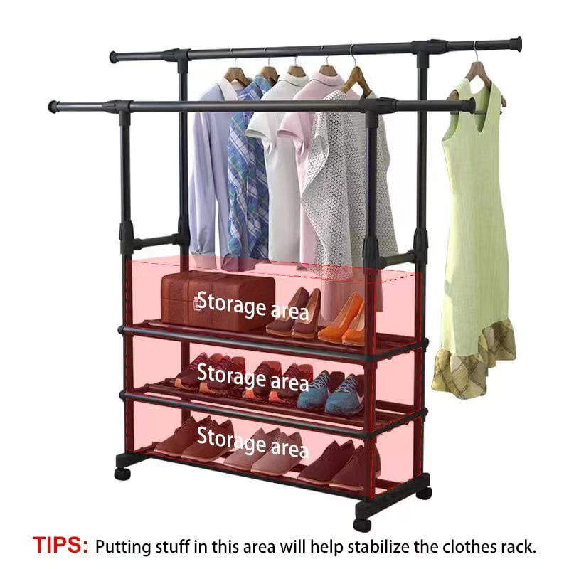 2/3 Layers Double Rail Clothes Garment Rack Heavy Duty Commercial Grade Clothing Black