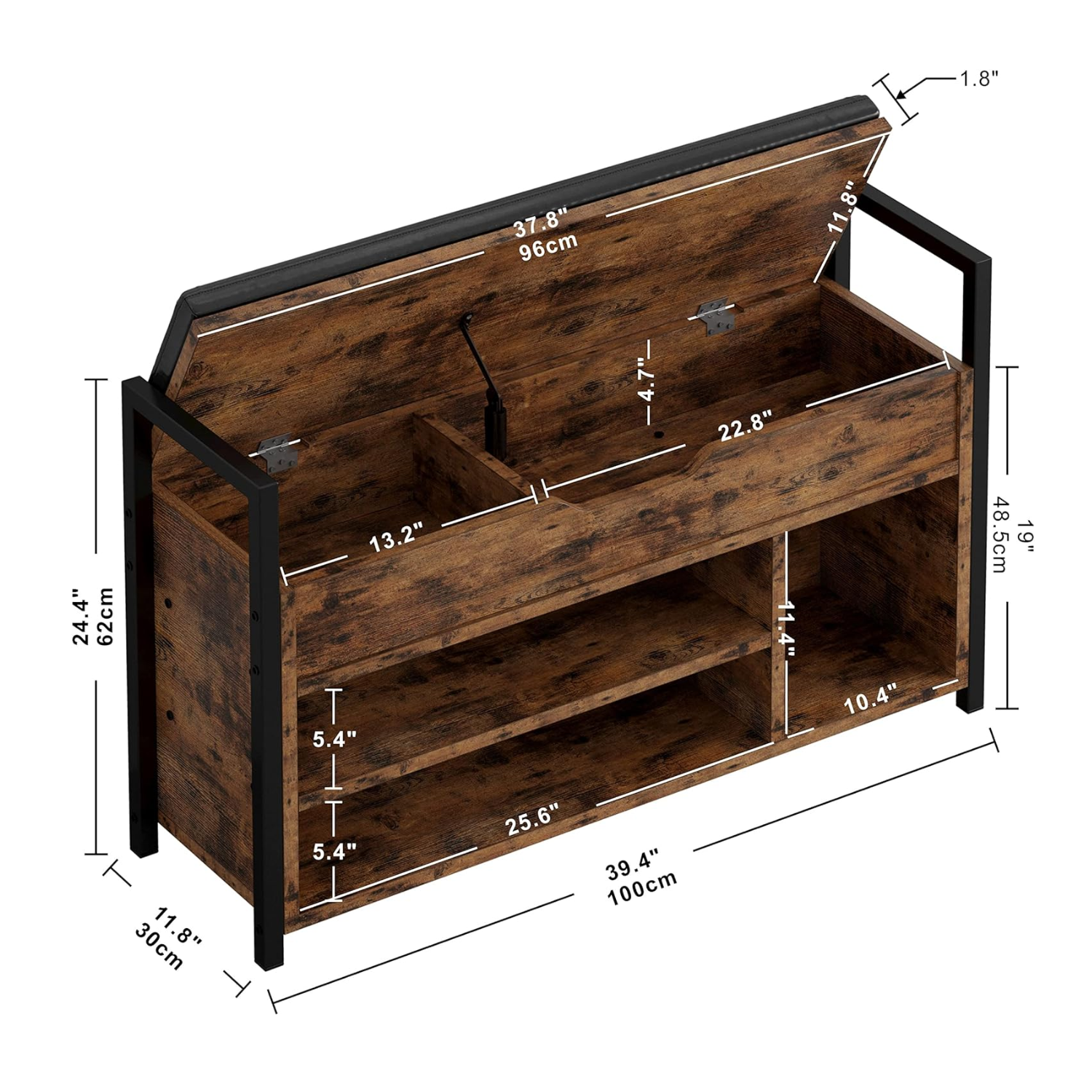 Shoe Storage Bench, Entryway Bench with Storage Box 2-Tier Shoe Rack for Entryway, Bedroom, Hallway