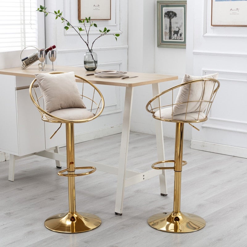 Set of 2 Adjustable Height Velvet Bar Chair Bar Stools