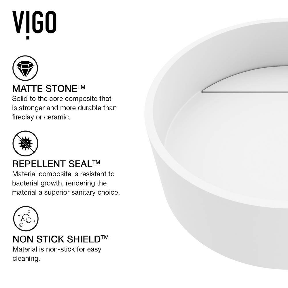 VIGO Montauk Modern White Matte Stone 15 in. L x 15 in. W x 5 in. H Round Vessel Bathroom Sink VG04017