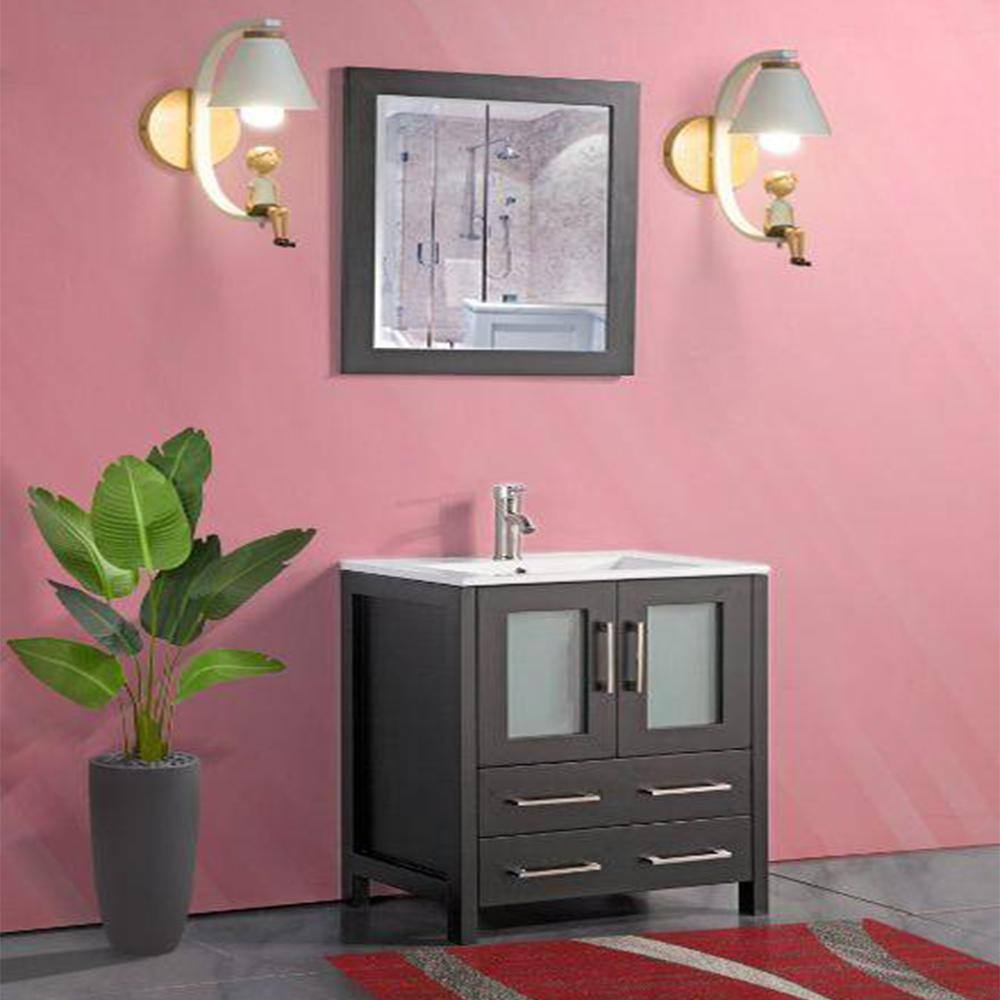 Vanity Art Brescia 24 in. W x 18.1 in. D x 35.8 in. H Single Basin Bathroom Vanity in Espresso with Top in White Ceramic and Mirror VA3024-E