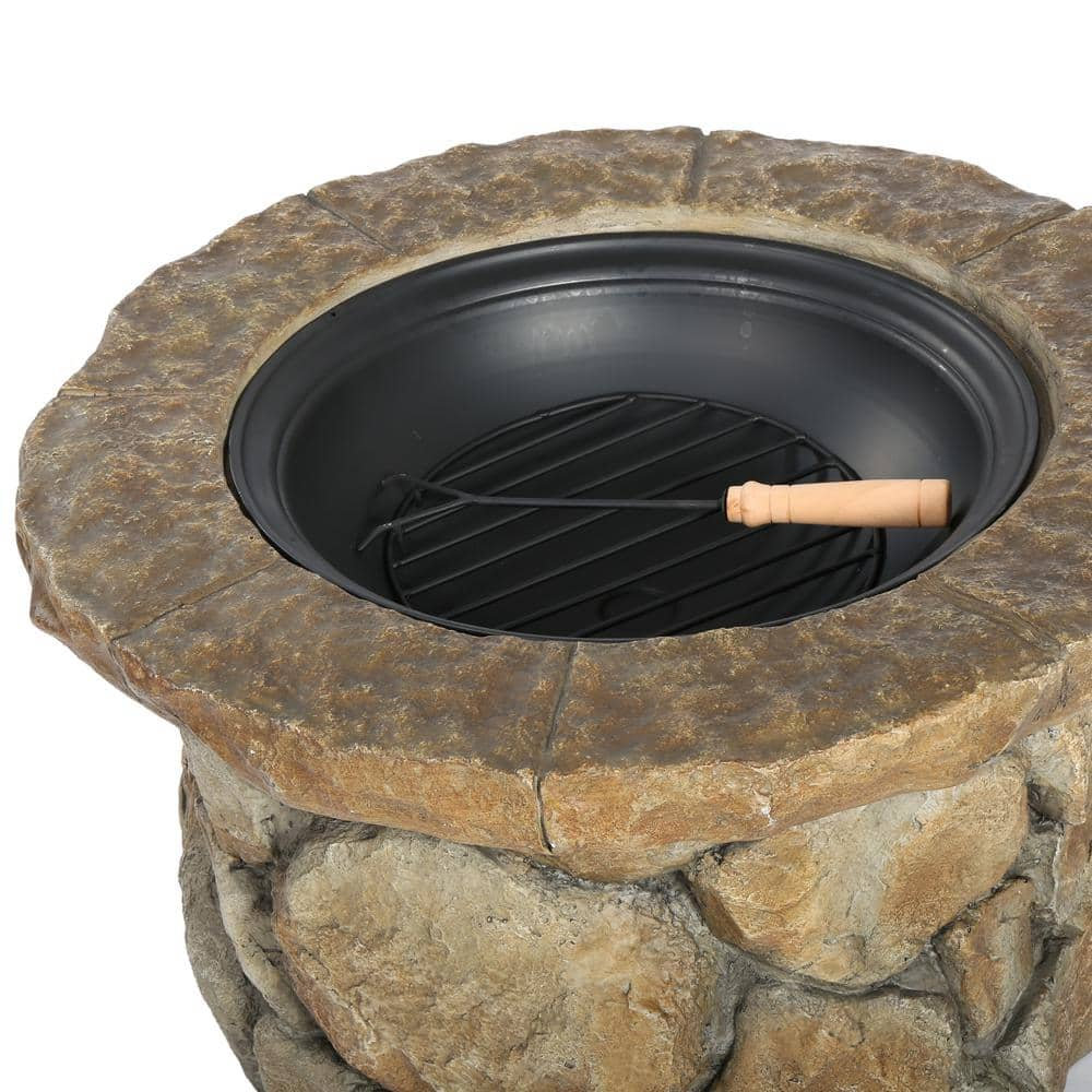 Noble House Samson 34 in. x 21 in. Round Cement Wood Burning Fire Pit in Natural 11833