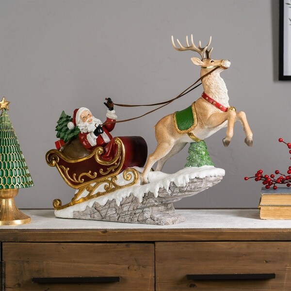 21.5 Red Green Santa in Sleigh Reindeer Christmas Tabletop Decoration