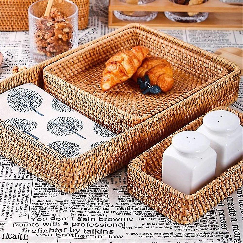 Hand-woven Storage Basket Rattan Storage Tray Wicker Baskets Bread Fruit Food Breakfast Display Box