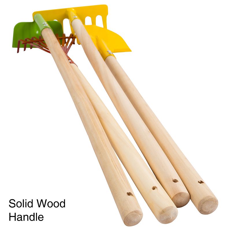 Hey! Play! Kid's Garden Tool Set with Child Safe Shovel， Rake， Hoe and Leaf Rake