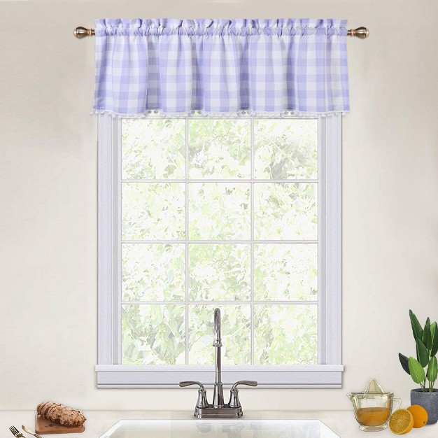 Trinity Buffalo Check Pom Pom Small Valance Curtains For Kitchen Windows