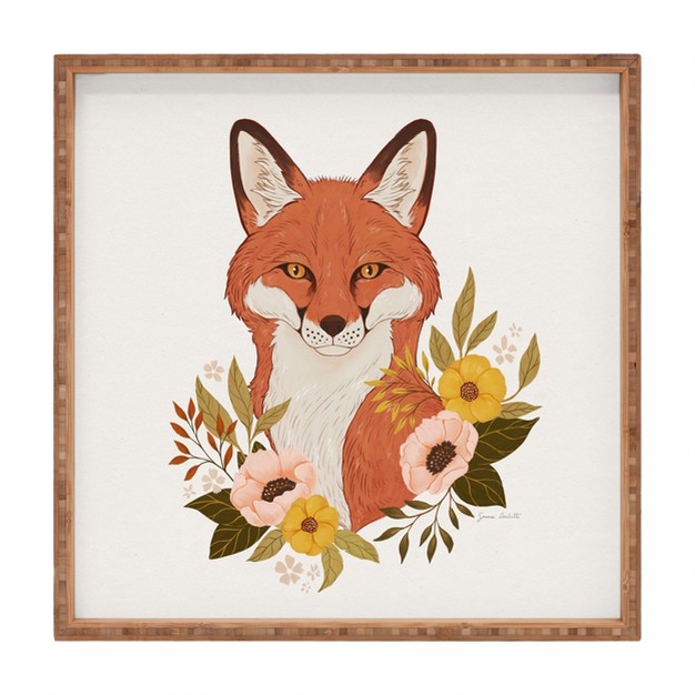 Avenie Countryside Garden Fox Square Bamboo Tray Deny Designs