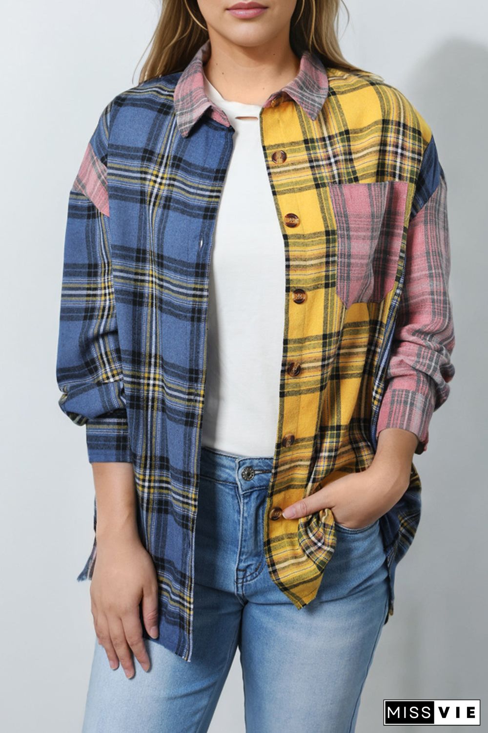 Multicolor Plaid Colorblock Patchwork Shirt