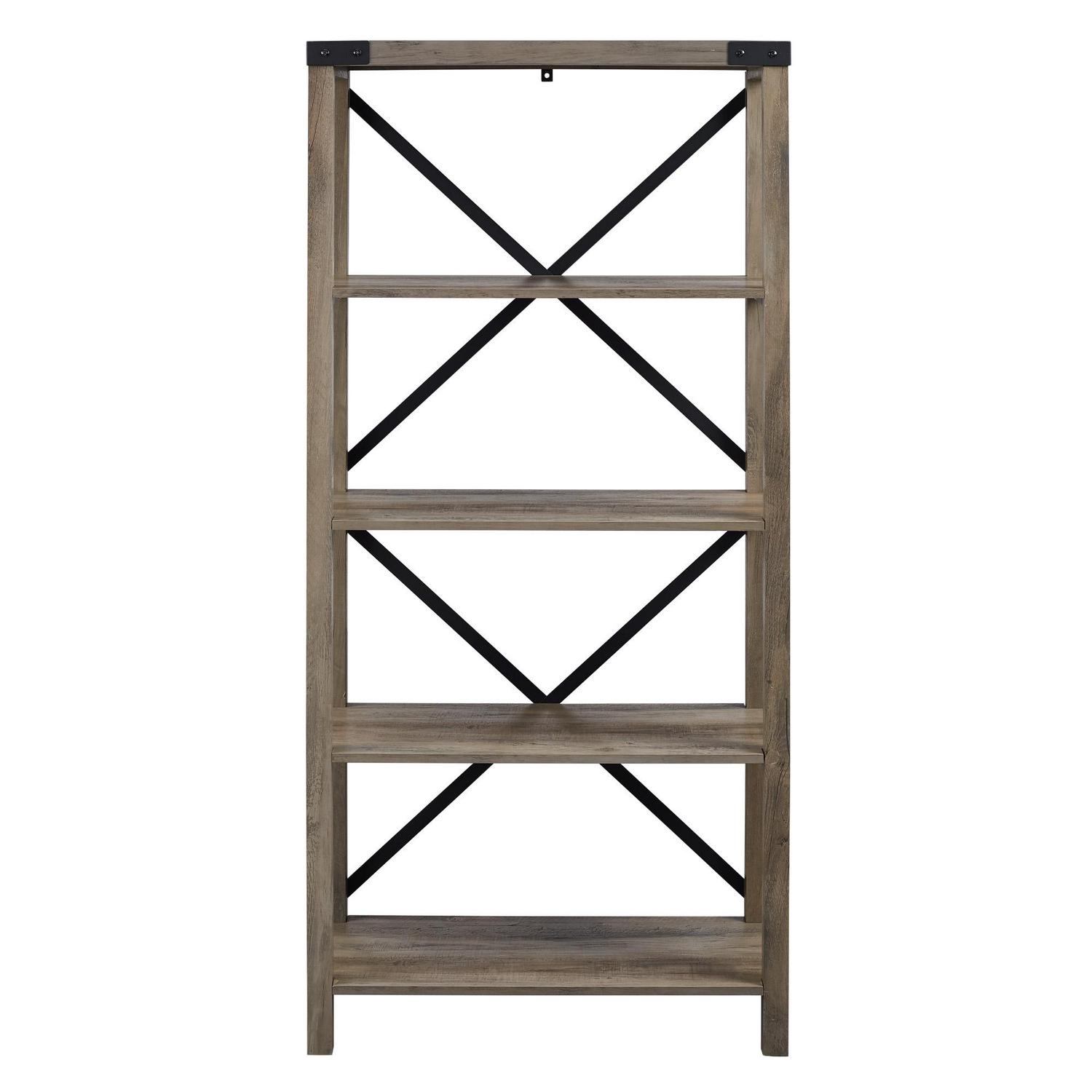 Desert Fields Rustic Industrial 4-Shelf Bookshelf， Gray Wash