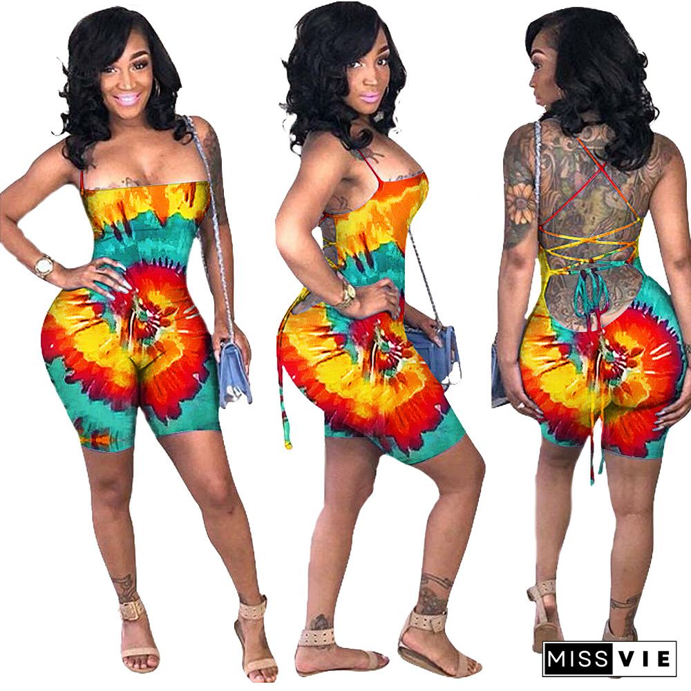 Vogue Tie-dye Sexy Strapless Backless Sleeveless Onesies Romper