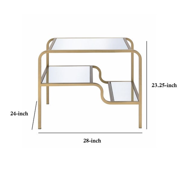 23 Inch 2 Tier Metal Frame Mirrored End Table， Gold and Silver - 23.25 H x 24 W x 28 L