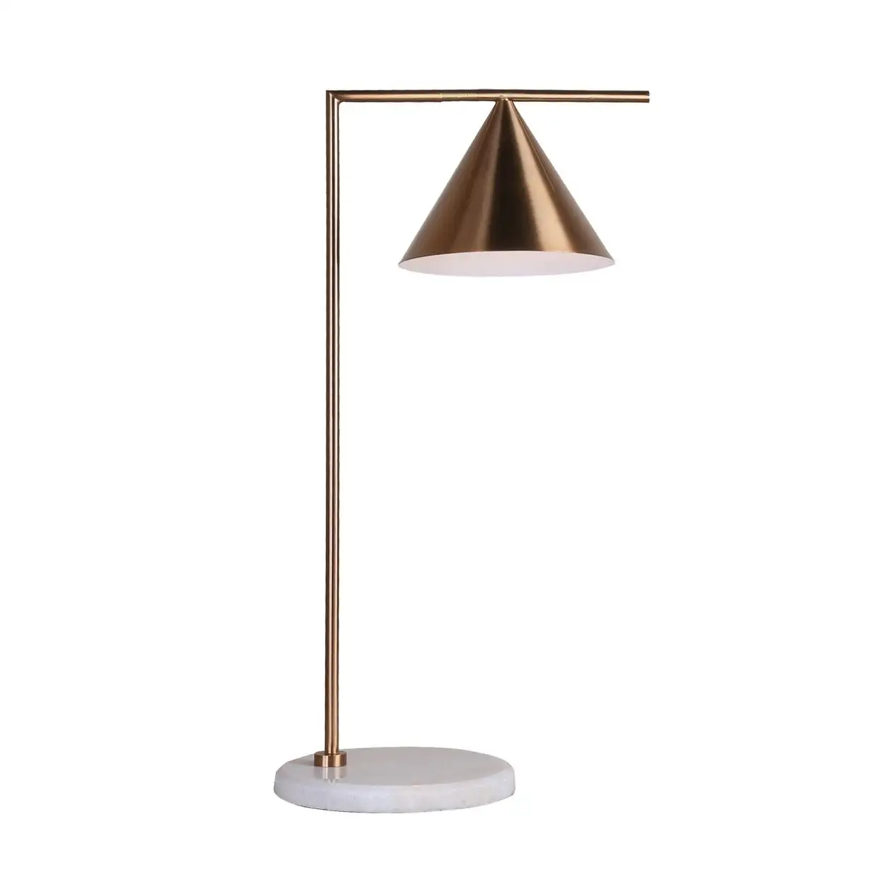 White Marble Base Table Lamp With Gold Metal Frame And Shade