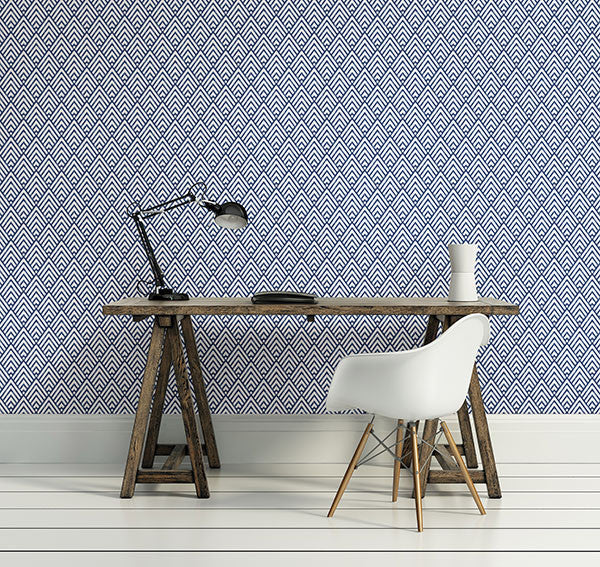 Vertex Indigo Diamond Geometric Wallpaper from the Symetrie Collection