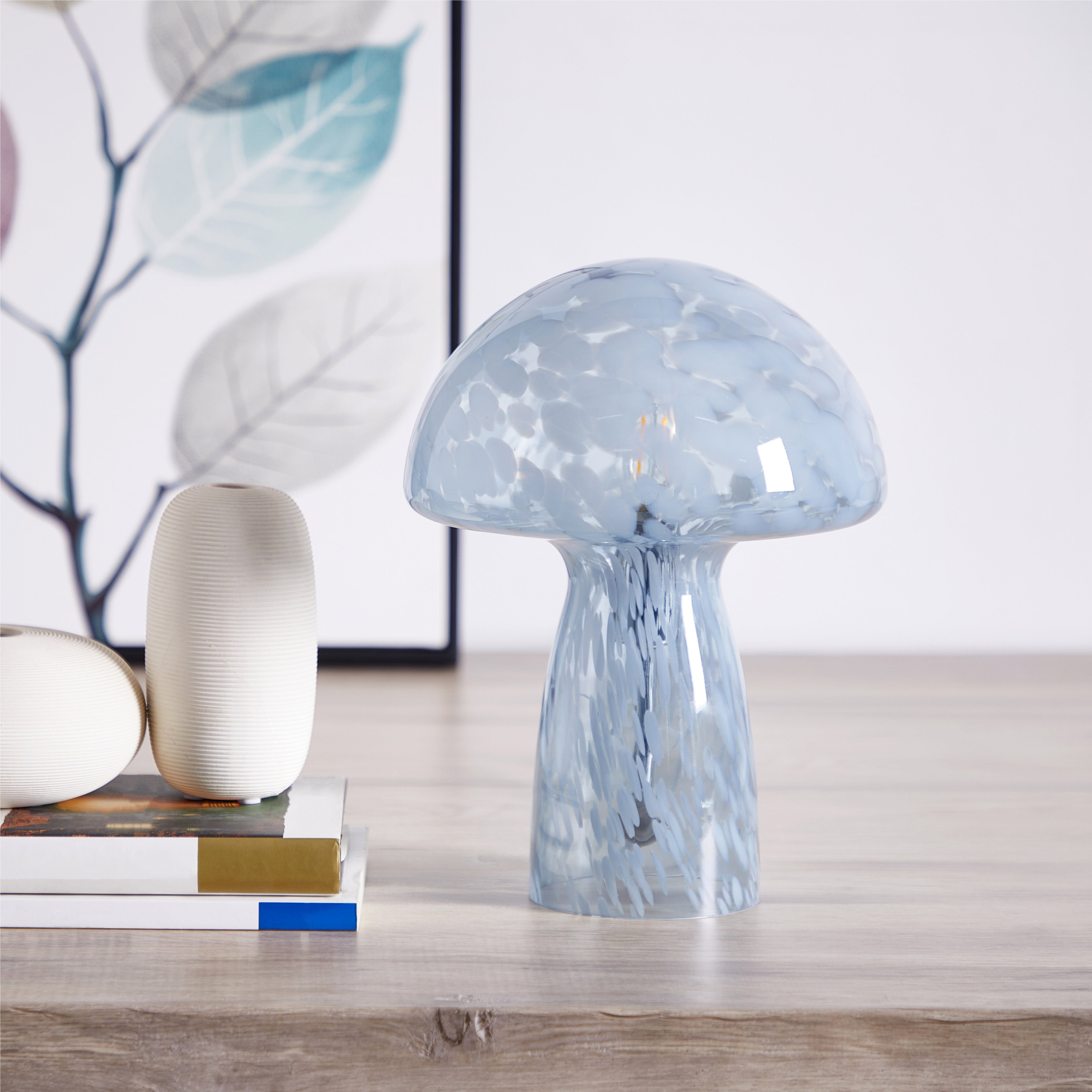 Urban Shop Novelty Glass Mushroom Lamp, Blue Tortoise, 12