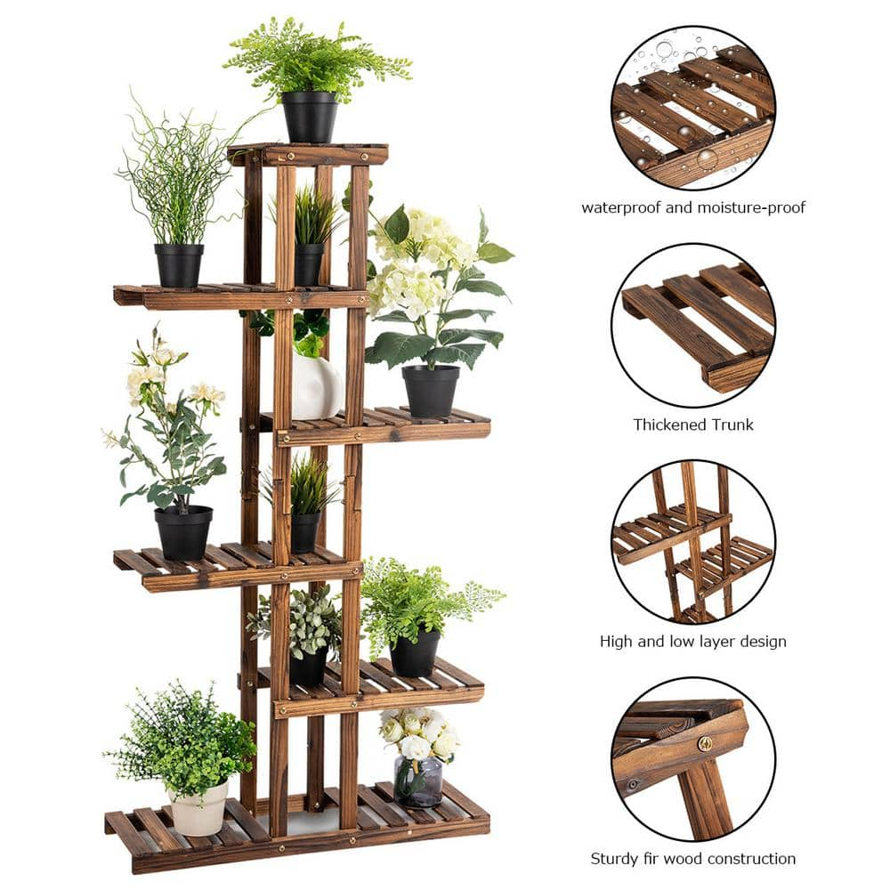 Costway 6-Tier Brown Wood Outdoor Plant Stand Display Shelf Storage Rack GT3272