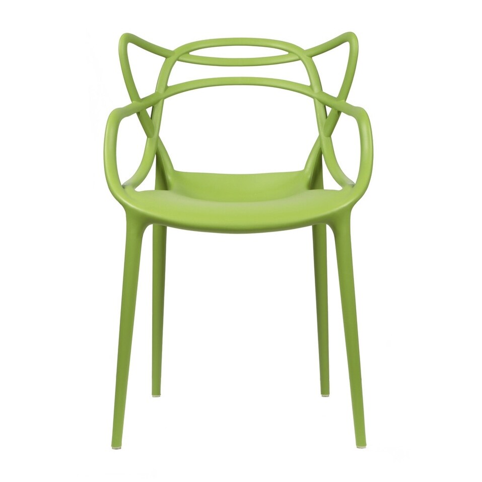 Modern Plastic Patio Indoor or Outdoor Dining Stackable Chair UV Protected With Arms Open Back