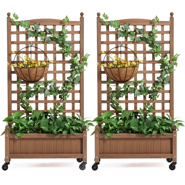 Yaheetech 2pcs 50''H Raised Garden Bed with Trellis Planter Box for Vine Climbing Plants Vegetable Flower, Dark Brown