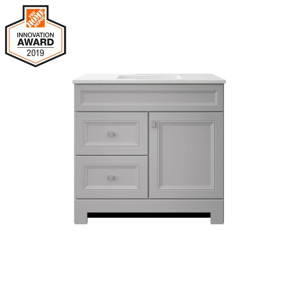 Home Decorators Collection Sedgewood 36.5 in. W x 18.8 in. D x 34.4 in. H Freestanding Bath Vanity in Dove Gray with Arctic Solid Surface Top PPLNKDVR36D