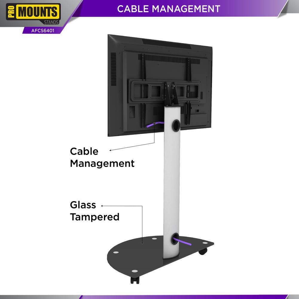 ProMounts Heavy Duty Premium Universal Mobile Swivel TV Mount Floor Stand for 37-70'' TVs up to 88lbs VESA 200x220 to 600x400 AFCS6401