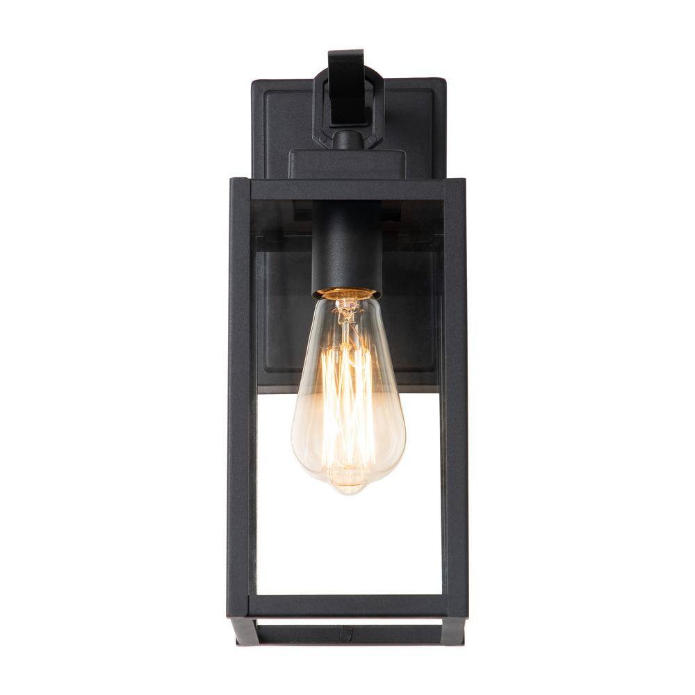 C Cattleya 1-Light Matte Black Dusk to Dawn Outdoor Wall Lantern Sconce with Clear Tempered Glass CA2012-W